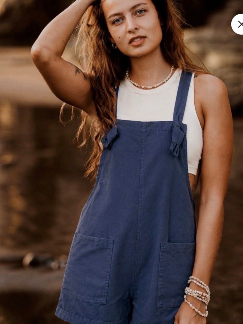 Zenana Blue Cotton Short Overalls Romper - Women's Jumpsuit